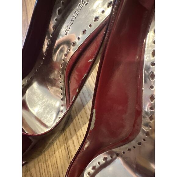 BCBG Generation Peep Toe Heels womens size 8 1/2 patent burgundy - Picture 7 of 8